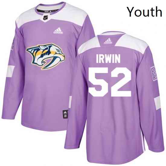 Youth Adidas Nashville Predators 52 Matt Irwin Authentic Purple Fights Cancer Practice NHL Jersey